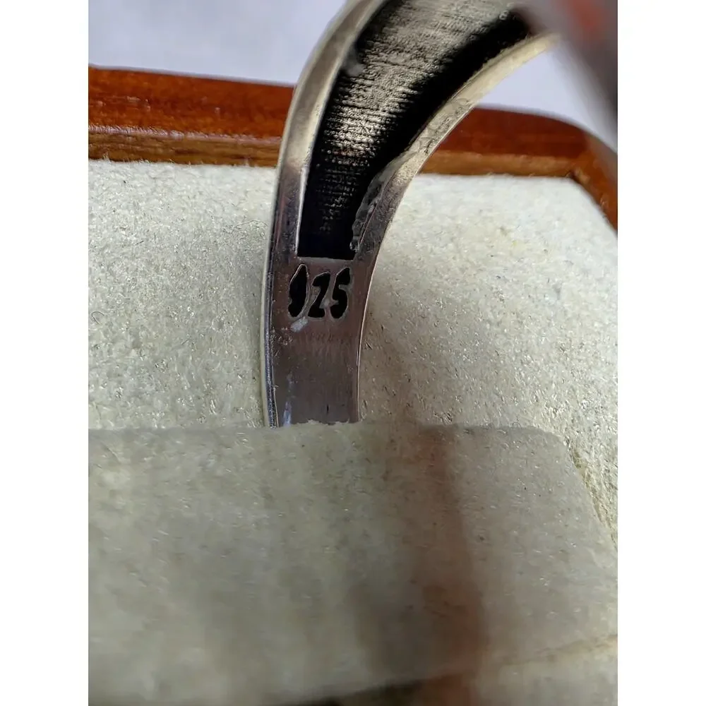 S10 Natural Turquoise Signet Engraved Ring 925 Sterling Silver